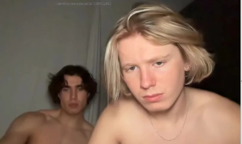 Two young guys fool around on camera