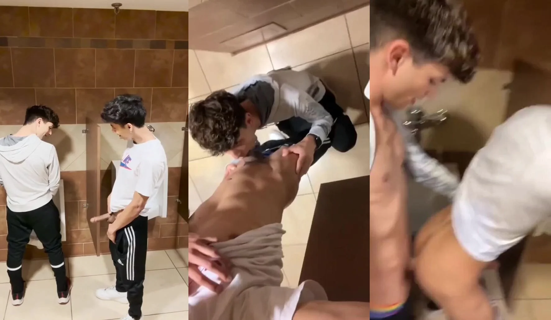 Twinks fuck in the restaurant bathroom