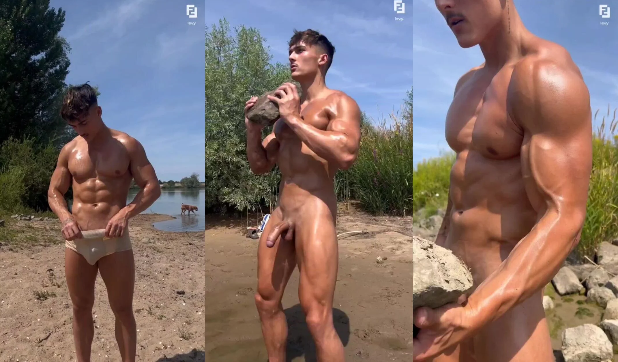 Levy Van Wilgen – working out naked by the water